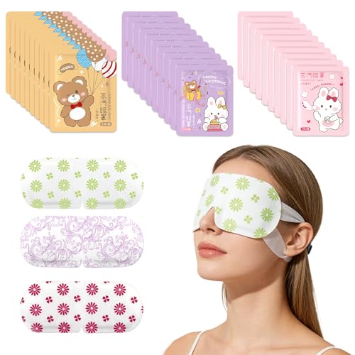 Bettinay 30 Packs Steam Eye Mask for Dry Eyes Disposable Self Heating Eye Mask for Moisturizing Relaxation Lavender + Grapefruit + Rose)