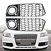 LH RH Chrome Ring Front Honeycomb Lower Bumper Grille Fog Light Hole Compatible with 08-12 A4 B8