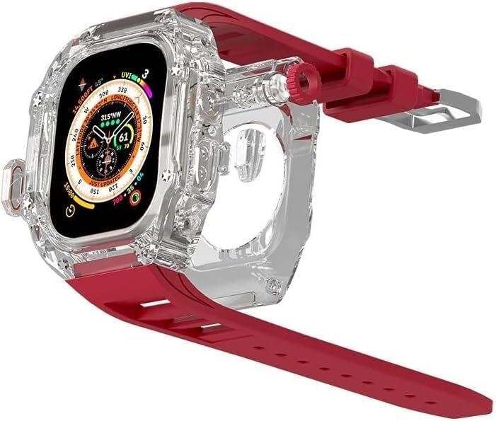INFRI Transparent Watch Case Rubber Band Mod Kit，For Apple Watch Series 9 8 7 6 5 4 SE 45mm 44mm 49mm Replacement，Clear Bezel Watch Case Straps Clasp Accessories