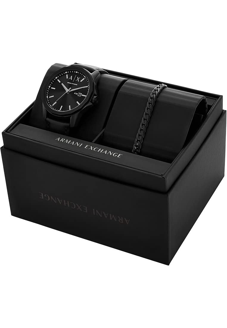 Armani Exchange Orologio da uomo, Movimento al quarzo con data giornaliera a tre lancette e cassa da 44 mm con cinturino in acciaio o in pelle