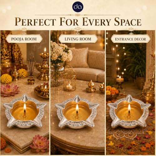 Image of 999 Silver Plated Panchmukhi Diya for Pooja l Handcrafted 5 Face Deepak for Home Mandir & Office, Diwali Decoration & Festive Gifting
