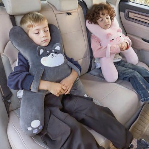 Image of Car Pillow for Travel - Animal-Themed Car Seat Cushion with Safety Belt Protector - 4 Cute Styles: Pig, Dog, Rabbit, Panda (Panda)