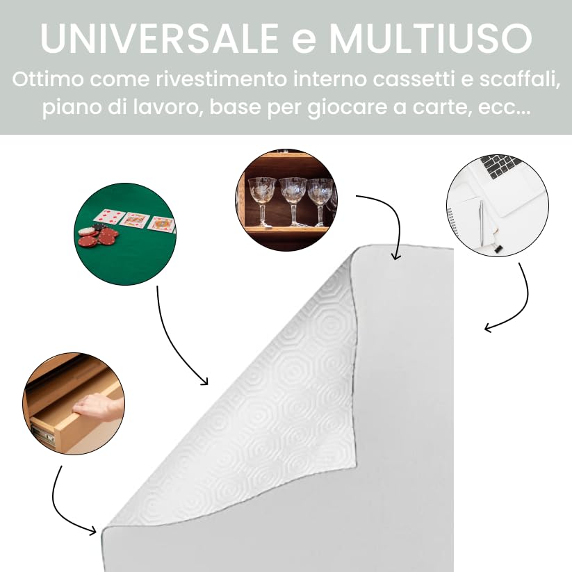 INTRECCI Mollettone Tavolo Rettangolare, Tovaglia Copritavolo Antiscivolo, Sotto Tovaglia, Rivestimento per Cassetti, Rotolo 140x400 cm, Colore Bianco
