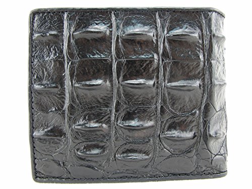 Genuine Crocodile Alligator Backbone Skin Leather Bifold Wallet ([A8] - 7 Card Slots + 1 ID Window + 2 Compartments for Bills, Black)3
