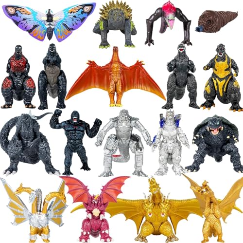 MUKSSE Set of 18 pcs Godzilla vs Kong Toys, Godzilla Action Figures 4 inches Tall, King of The Monsters Shin Ultima Gamera Mecha Ghidorah Skull Crawler Destoroyah Cake Toppers