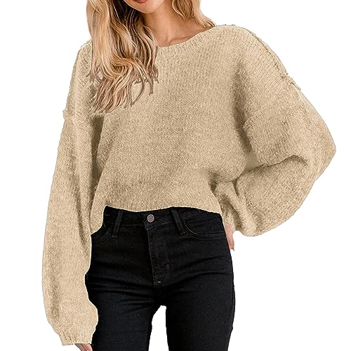 Jumppmile Women's Cropped Sweater Top Crewneck Long Sleeve Knit Fall Pullover Sweater