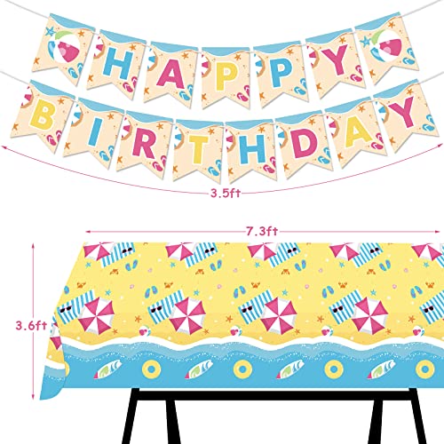 Beach Party Tableware Supplies Set(Serves 20) Pool Party Plates Disposable, Happy Birthday Banner Paper Plates Cups Napkins Plastic Table Cutlery Summer Party Ideas Favors Waves Sunshine Seaside #TOP4