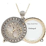 Elegant Tree Of Life Filigree Antiqued Gold Tone Glass 6X Magnifier In White Gift Box