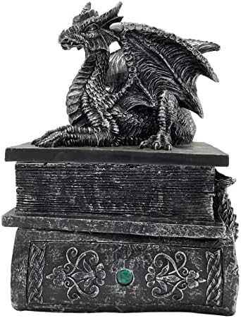 G&H Decor - 21cm Dragon Trinket Box Statue with Hidden Book Storage Compartment - Decorative Medieval Gothic Mythical Guardian Figurine - Perfect Secret Jewellery Box Dragons Sculpture or Fantasy Gift