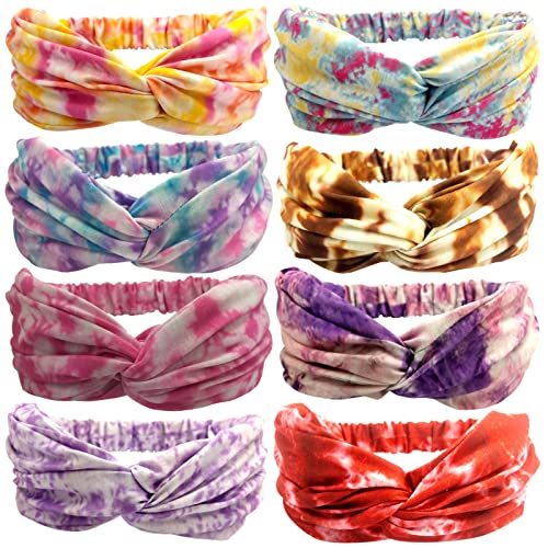 Womens Headbands Knotted Stretchy Headbands Fashion Headbands Cross Head bands for women's hair Yoga Workout Headband Women 8 Pack