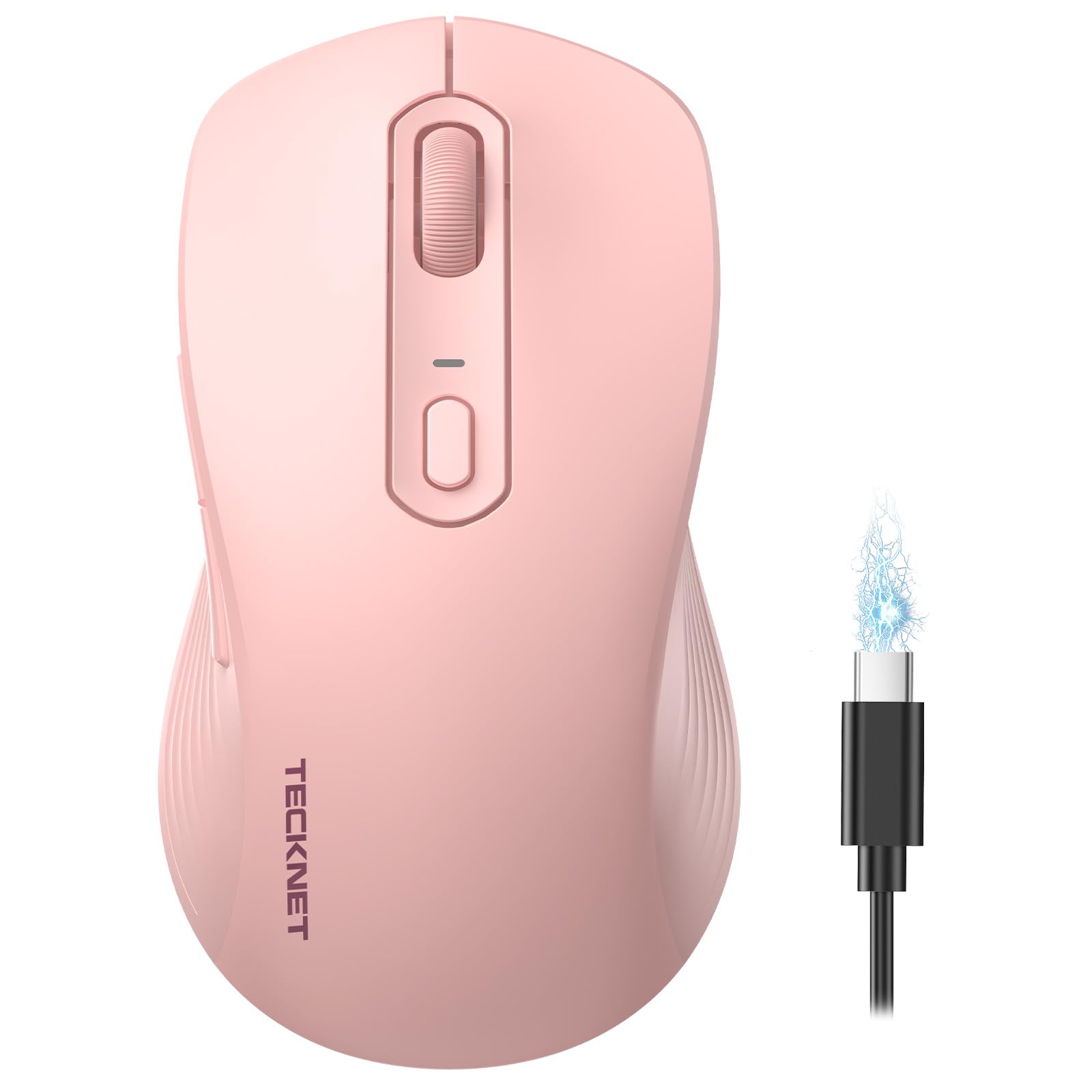 TECKNET Bluetooth Maus, PC Maus Kabellos, Wiederaufladbar Computer Maus 4800 DPI, (BT 5.0/3.0+2.4 GHz) Ergonomische Silent Wireless Mouse, Funkmaus für Laptop, Mac OS, Android, Windows, Rosa