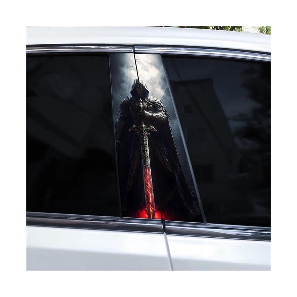 Body Parts 2pcs Knight Warrior Skull Car B-Pillar Vinyl Sticker Waterproof DIY(M)