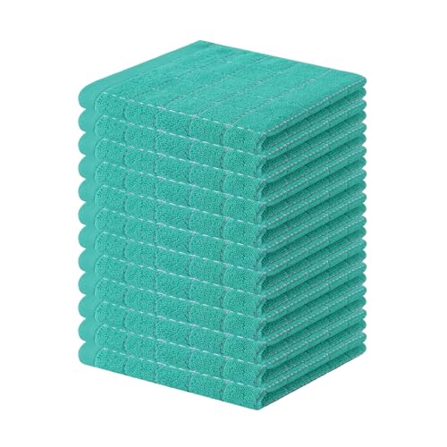 Image of Homaxy 100% Cotton Terry Kitchen Towels, 12 Pack, Turquoise