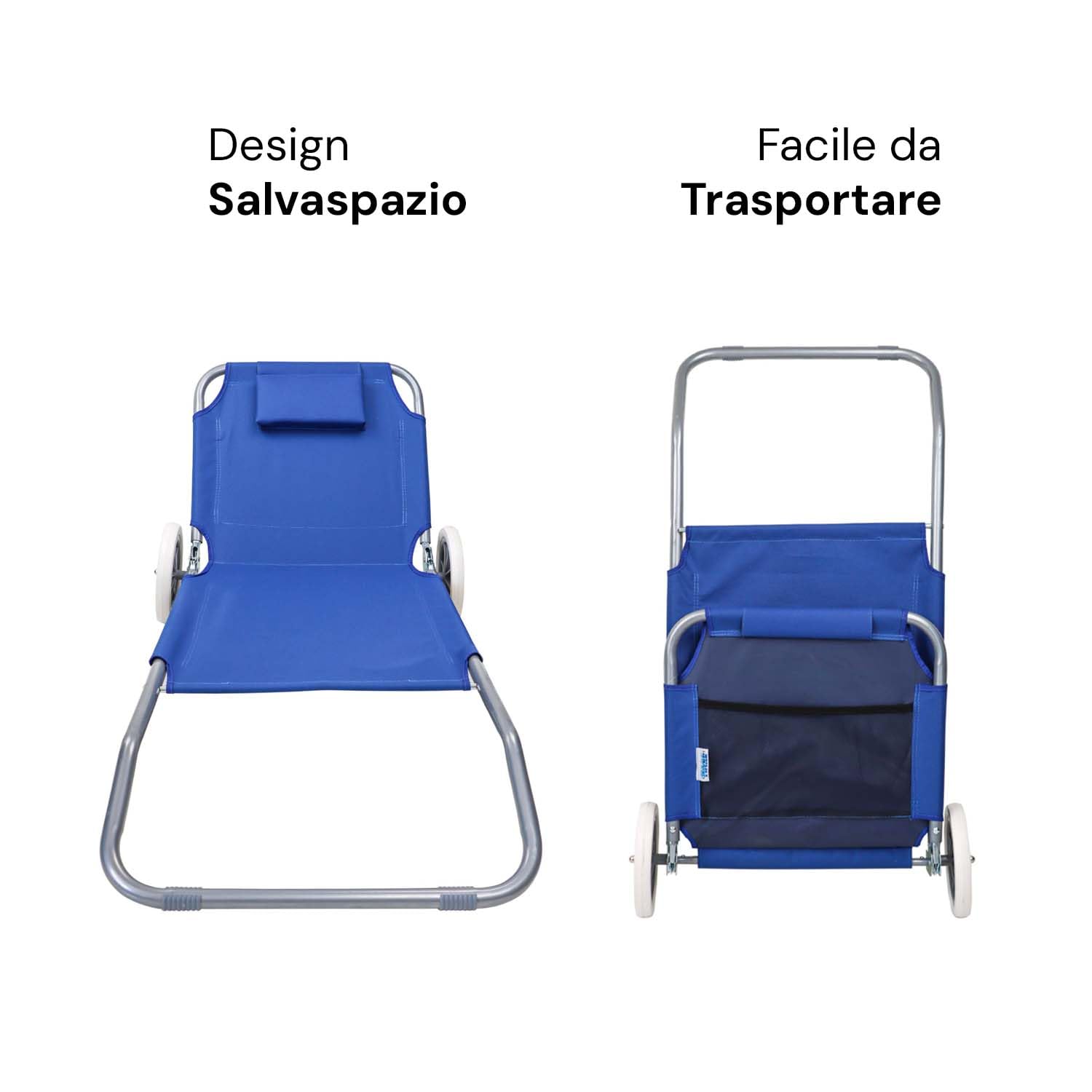 Avilia Lettino Prendisole Pieghevole con Ruote - Acciaio e Textilene Blu, 66x150x90 cm - Facile da Trasportare, Ideale per Spiaggia e Giardino.