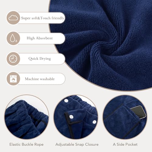 SINLAND Women's Spa Wrap Microfiber Lightweight Knee Length Bath Body Wrap Shower Towels with Adjustable Closure 32 Inch x 60 Inch Navy Blue by SINLAND - Image 3