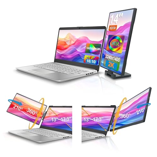 Image of 14.1-inch 2K Portable Dual Laptop Monitor Extender (with USB Docking Station) 2240x1400 QHD IPS Foldable Plug and Play Travel Home Office Second Screen Compatible with HDMI,USB-A and USB-C