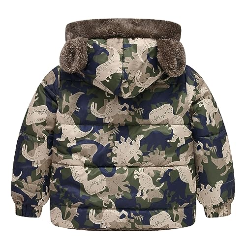 Toddler Winter Coat Boys Girls Fleece Lined Hooded Padded Jackets Cute Cartoon Dinosaur Printed Thick Warm Outerwear2