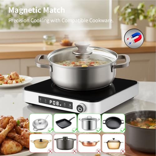 Image of Cooktron 2-in-1 Induction Cooktop with Grill Pan - Portable 1 Burner Induction Hot Plate 1800W, Removable Griddle, 10 Power & 5 Temp Levels, Touch & Knob Control for Kitchen or RV Camping