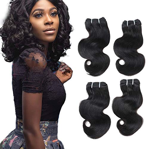 FASHION LINE Brazilian Body Wave/Water Wave/Deep Wave/Funmi/Human Hair Bundles Unprocessed Human Hair Natural Black(Body Wave, 14" 4 Bundles)