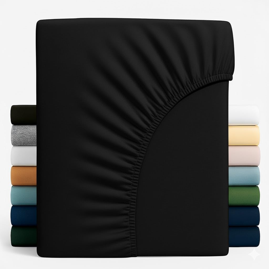 Z&A Bedding Small Double Fitted Sheet Black - 30CM Extra Deep Elastic Corners Bedsheet - Super Soft Brushed Microfibre Bottom Sheet - Washable, Shrinkage & Fade Resistant