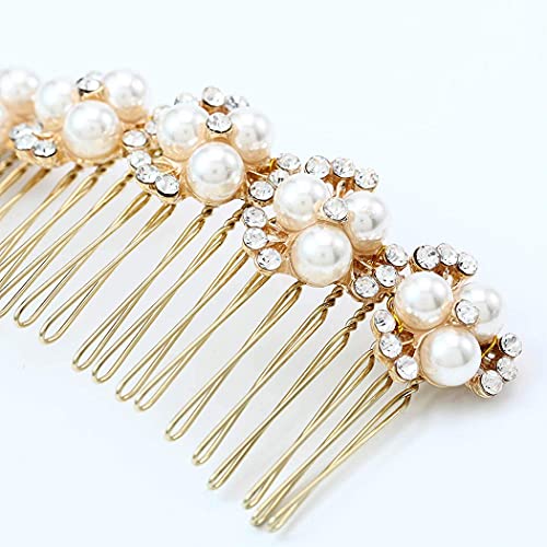Asooll Crystal Bride Wedding Hair Comb Gold Pearl Bridal Hair Pieces Rhinestone Headpiece Hair Accessories For Women And Girls #TOP2