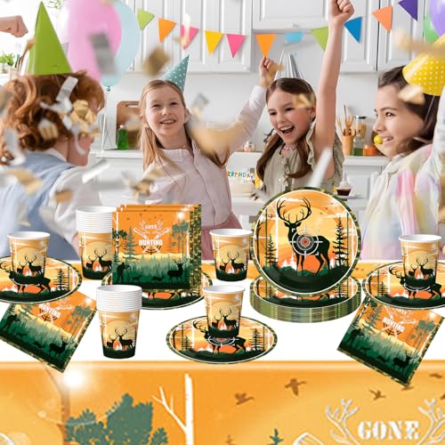 Jagd Camouflage Thema Partygeschirr, Partygeschirr einschließlich Teller, Tassen, Servietten, Tischdecken insgesamt 61 Stück, Geeignet für Eine Party von 20 Personen