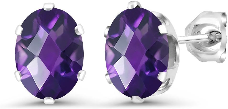 Gem Stone King 925 Sterling Silver Gemstone Birthstone 6-Prongs Stud Earrings for Women and Men | Oval 8X6MM | Fine Jewelry for Everyday Wear Anniversary Her Him