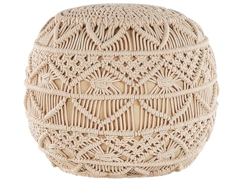 Beliani Pouf Strickhocker Kugelsitz Liegekissen Beige 40x40 cm rund Baumwolle Kayseri