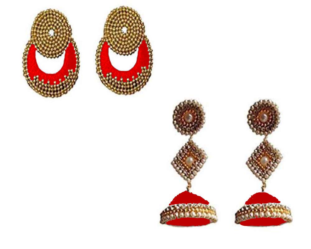 Silk Jhumka & Chandbali Earrings Set