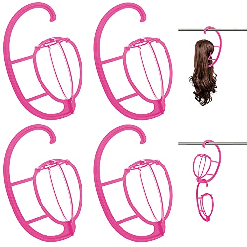 Wig Stand Stable Portable for Wigs and Hats Plastic Wig Hangers (4 Pink)