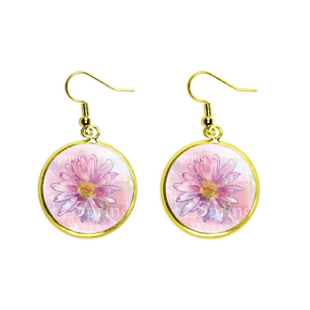 Pendiente de gota de crisantemo rosa acuarela, el regalo de joyería 2