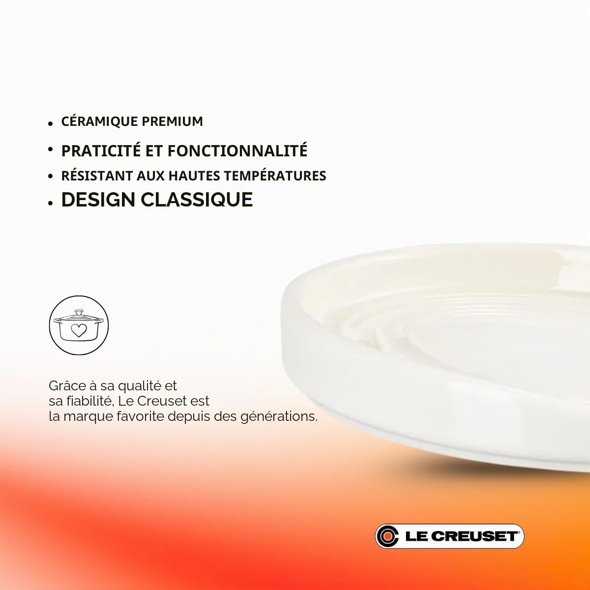 Le Creuset Repose-cuillère oval en céramique Meringue