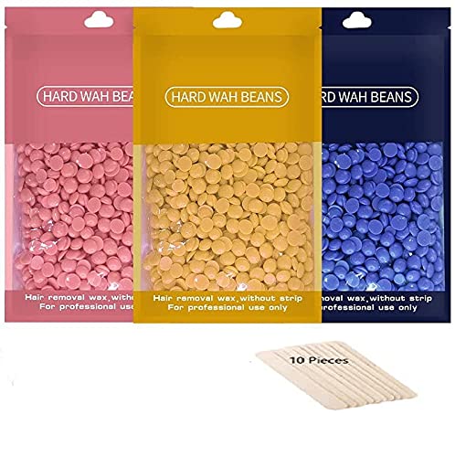 Sherni Hard Wax Beans Hair Removal Painless for Full Body Brazilian wax for 3 Colors Wax for Facial, Brazilian Bikini, Underarms, Back, Chest, Legs- Pearl Beads, Women, (Pack of 3-300G)(free Sticks)