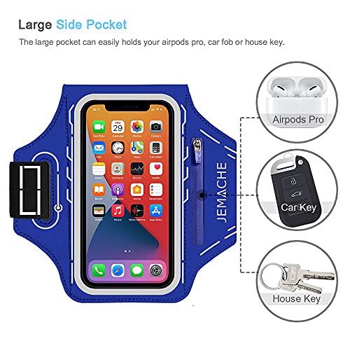 Jemache Running Armband For Iphone 14 13 12 11 Xr Xs, 14 Pro, Samsung Galaxy S23 S22 S21 S20, Gym Workouts Arm Band With Airpods Holder (Navy Blue) #TOP4
