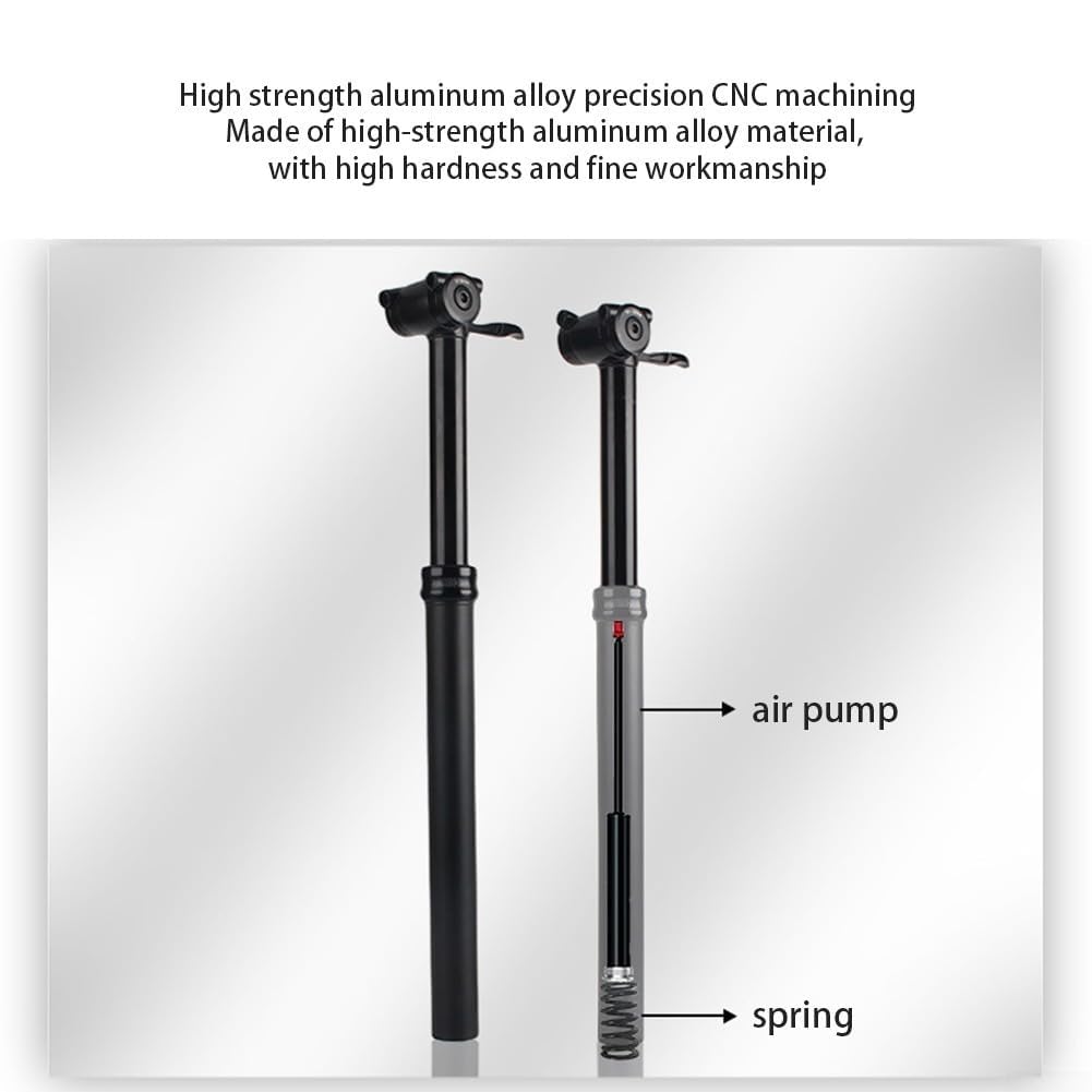 Tige de Selle Suspendue télescopique réglable avec Suspension pneumatique, Amortisseur, 31,6 mm, Alliage d'aluminium CNC, réglage Manuel de la Hauteur, Noire, pour VTT et vélo de r