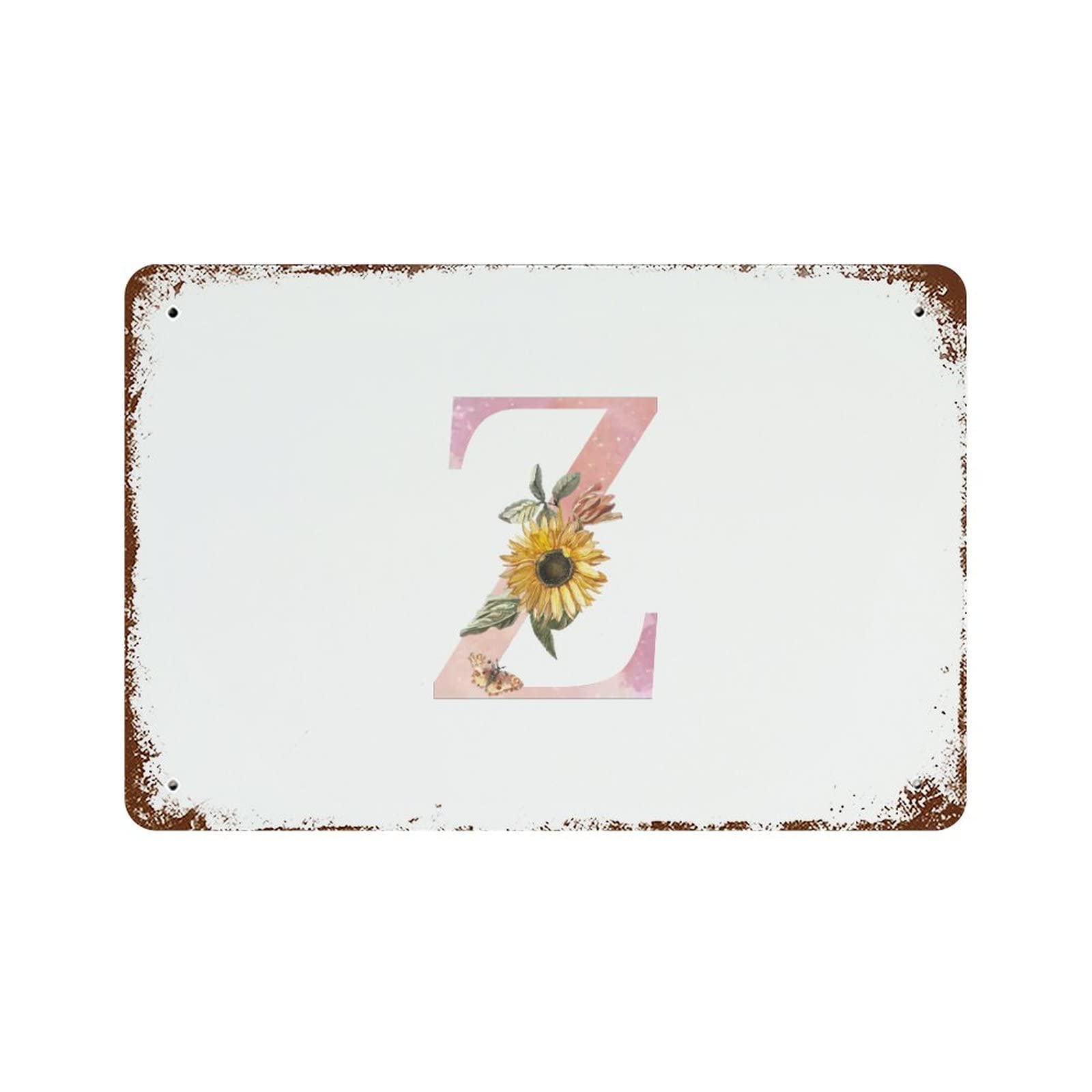 Panneau décoratif en étain lettre Z aquarelle florale de haute qualité