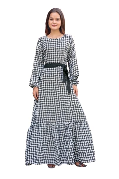 Women Crepe Printed Gown Elegant Long Dress for Women Full Sleeve Casual Flowy Gown Dress-image-43