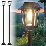 2 Pack Solar Lamp Post Light, 61Inch Outdoor Pole Lights for Outside Waterproof,3000K Warm White Auto On/Off Stainless Steel Post Lights for Outdoor Garden Backyard Front