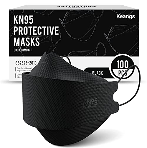 Keangs KN95 Face Masks 100 Pack Breathable Protective Disposable Mask For for Adults And Teens Black