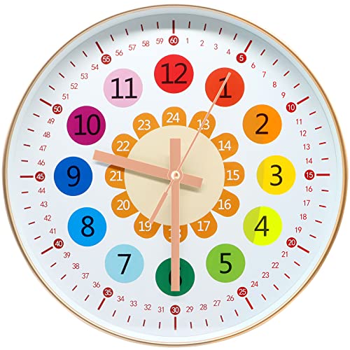 Mik-Nana Learning Clock For Kids 12 Inch, Telling Time Teaching Clock, Kids Silent Analog Large Wall Clocks For Kids Room, Bedrooms, Playroom, School, Classroom Wall Decor (Flower) #TOP30