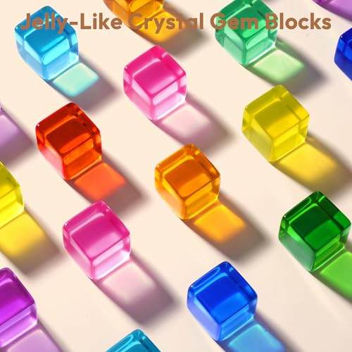 Image of Woodtoe 80 PCS Rainbow Building Blocks Set, Wooden Blocks for Kids Ages 3-6 | Montessori Stacking Toy, 48 PCS Acrylic Blocks, 32 Wooden Blocks, Educational STEM Learning Sensory Toy Gifts for Boy Girl