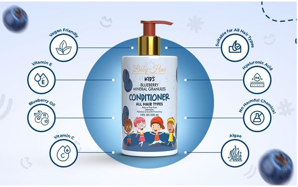 Image of BABY HAIR - Blueberry Mineral Kids Hair Conditioner, Sulfate-Free Toddler Hair Conditioner, Hair Conditioner for Kids with Blueberry & Strawberry Oil, Aloe Vera, and Biotin, 10 fl.oz