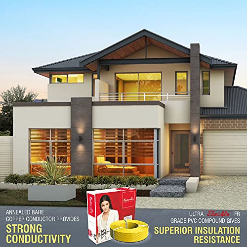 Image of Fybros ULTRA FLEXIBLE FR PVC Insulated 4 Sq Mm Wire | UFFR Yellow Copper Wires & Cables| Cables For wiring | 4 Sq Mm Yellow wire 90 meter| Industrial Wire Cable| Electrical Wire