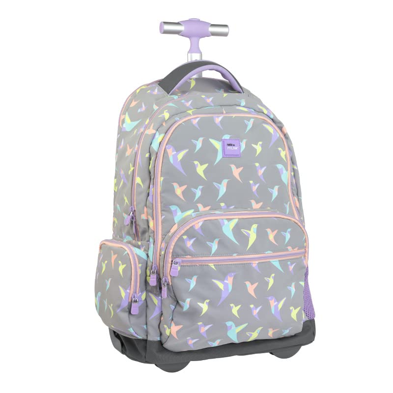 MILAN MILAN 625601SCL - Mochila con ruedas 6 cremalleras (25 l) Sugar Colibrí Pastel, gris y rosa