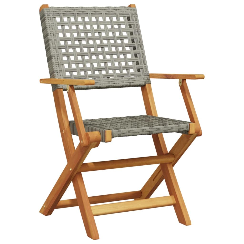 Set da 3 pezzi da bistrot grigio in polyrattan e legno massello, set da esterno