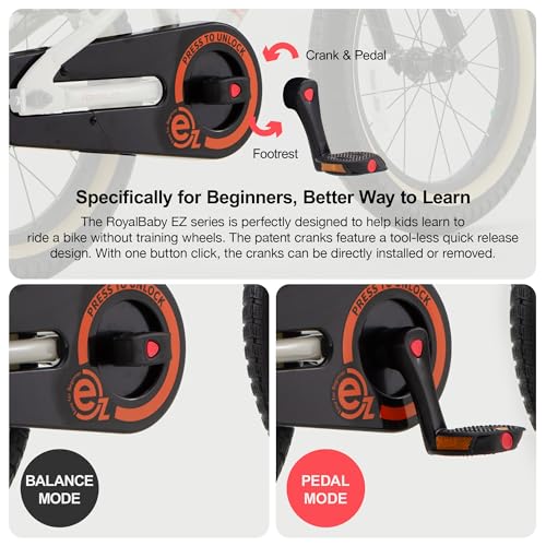 Image of RoyalBaby EZ-Pro Kids Bike, Lightweight Aluminum 2-in-1 Balance to Pedal Bike with One-Key Switch, 14 16 18 20 Inch for Age 3-10 Years