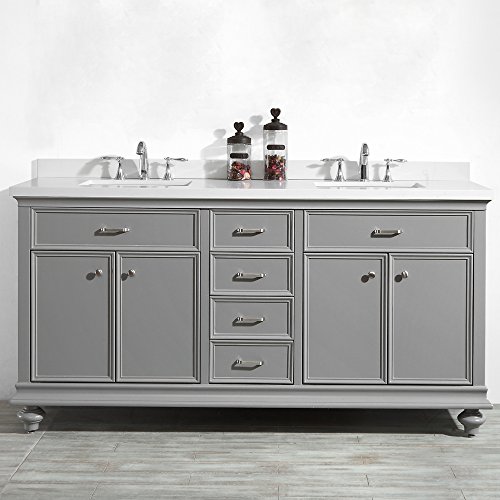 Vinnova 735072-Gr-Cqs-Nm Charlotte 72" Double Vanity In Grey With Carrara Quartz Stone Top Without Mirror #TOP1
