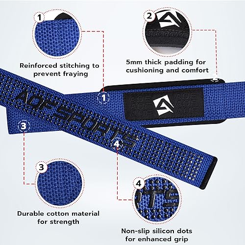 AQF Weight Lifting Straps, 100% Cotton Gym Wrist Straps, 60CM Heavy Duty Lifting Straps with 5MM Neoprene Padding - Image 2