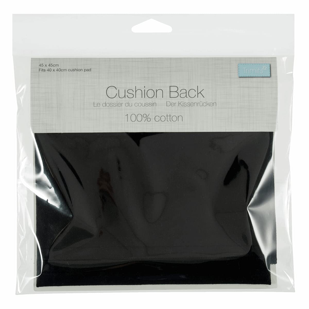 Trimits Cushion Back With Zipper: 45 x 45cm (18 x 18in): Black