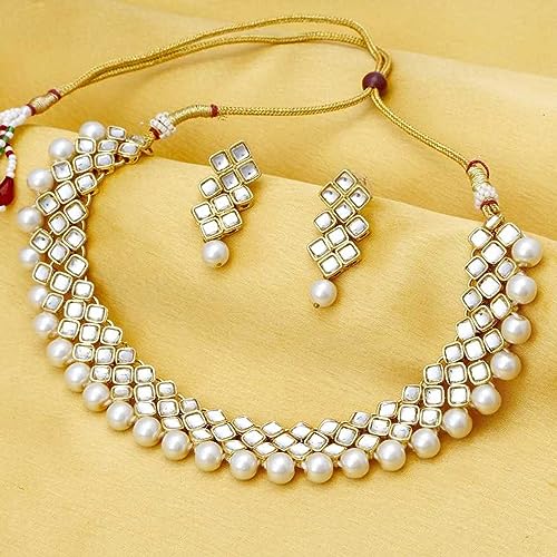 Image of Peora Kundan Faux Pearl Necklace & Jewelry Set Gift for Women